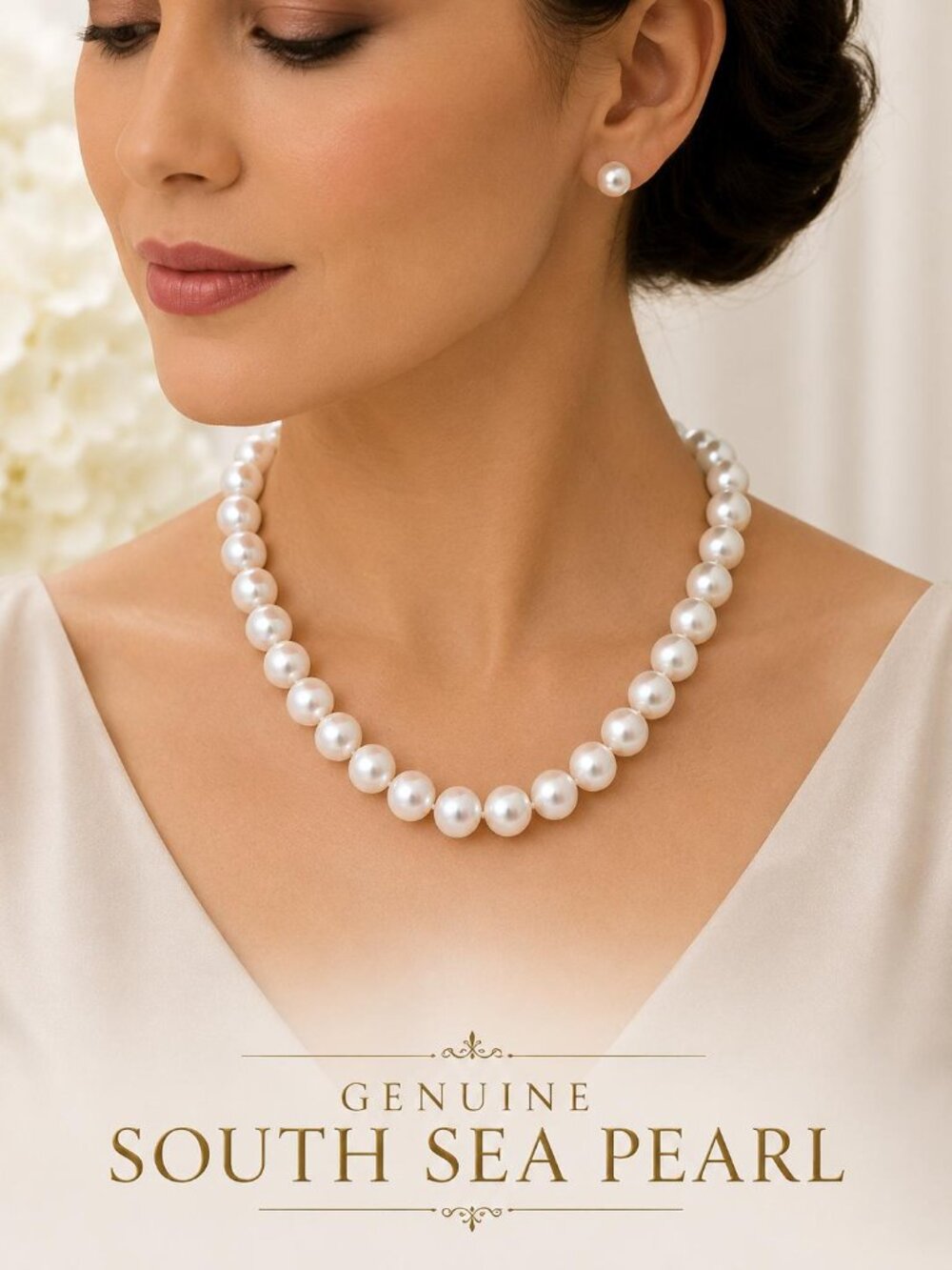 South Sea Pearl Necklace 12–13mm Large Round White Pearls – From Philippines